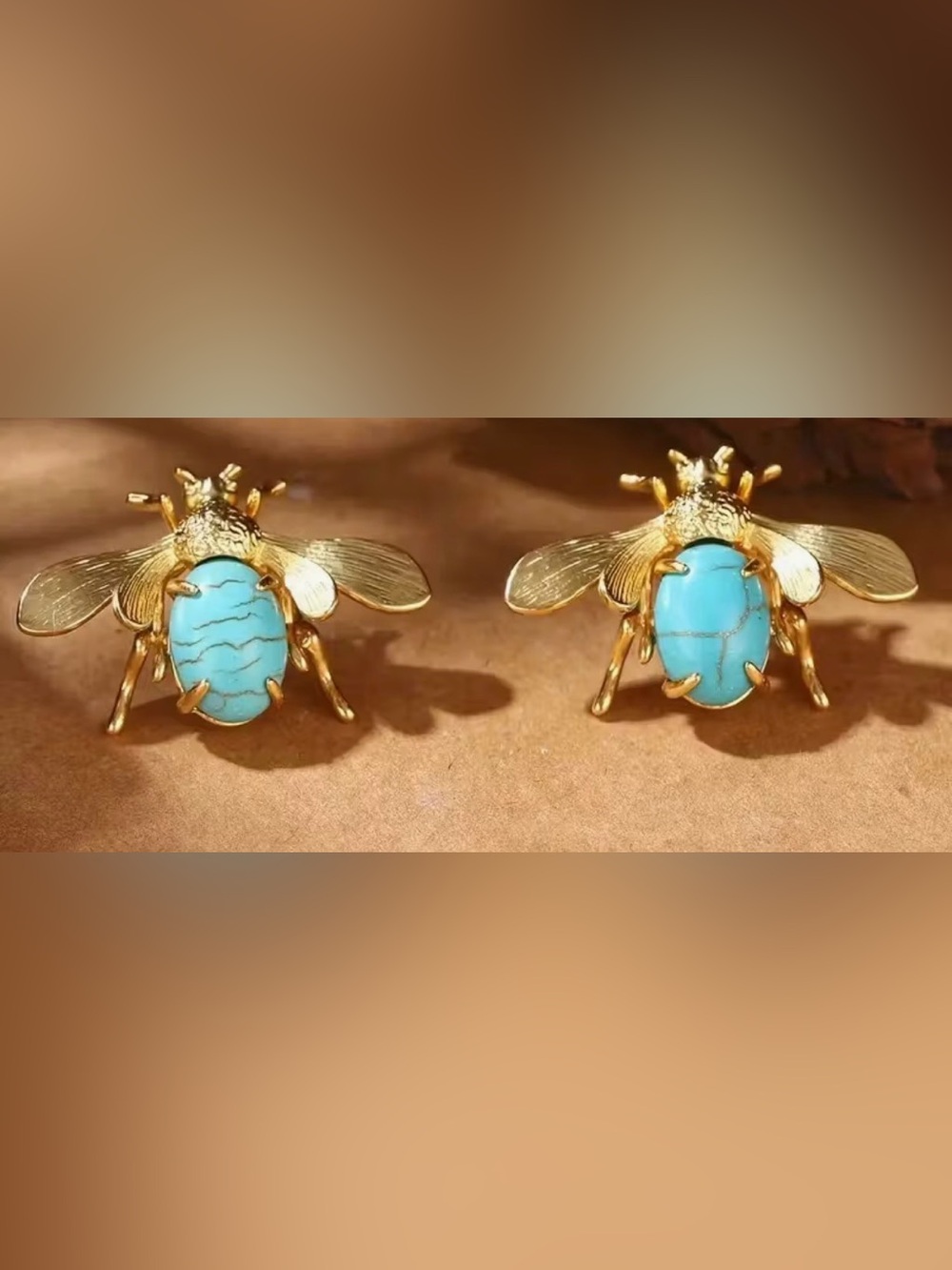 Gold Bee Turquoise Stone Stud Earrings - Women Jewelry